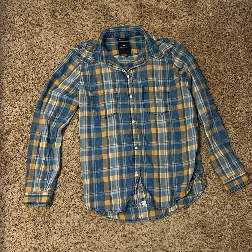 American Eagle Boyfriend Fit Flannel Pearl-Snap